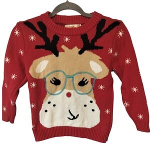 Velus‎ Kids Christmas Reindeer Glasses Sweater Red Size 8 9 Y